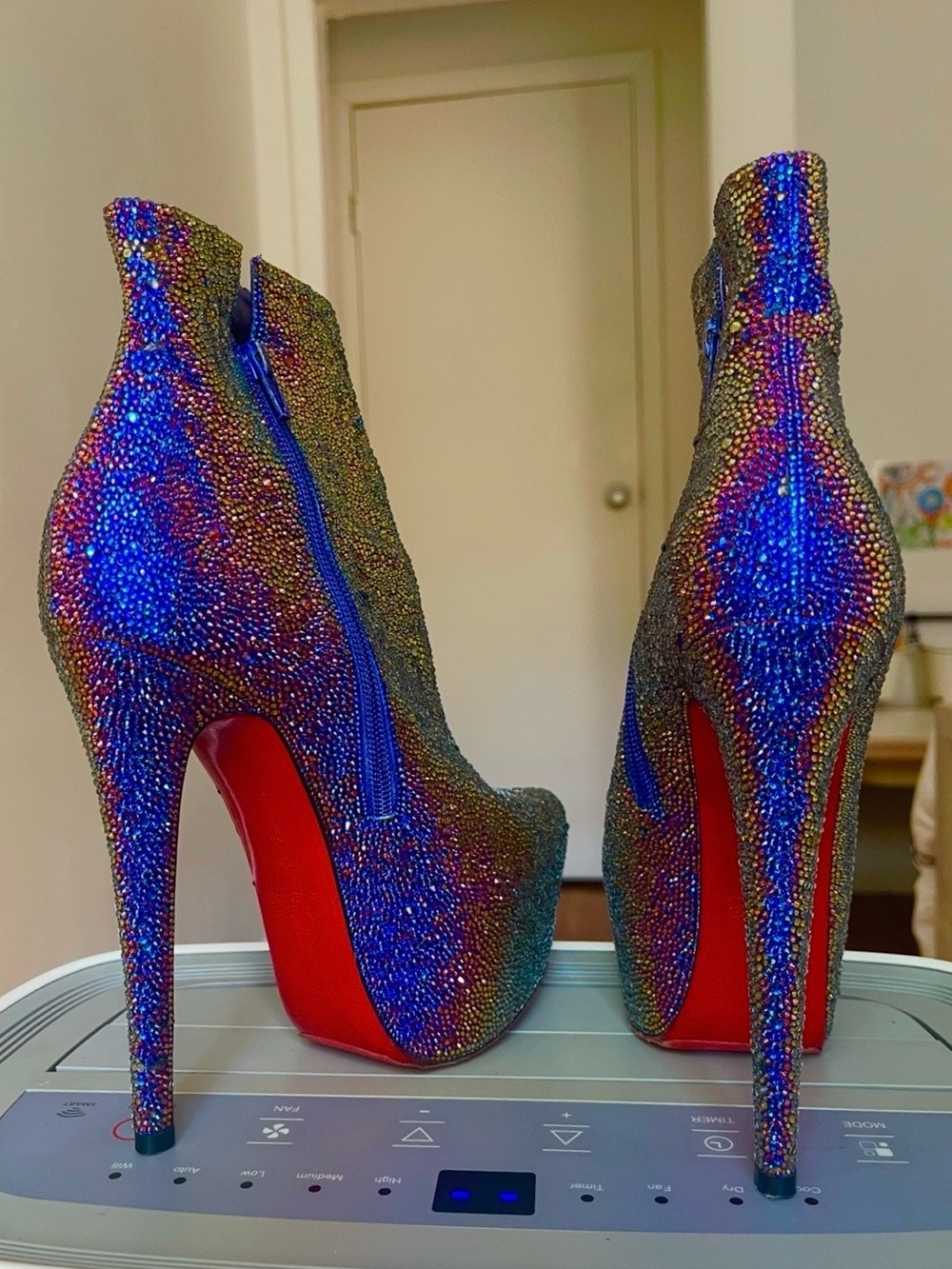 Christian Louboutin Iridescent Blue Crystal Platform Ankle Boots - Picture 14 of 16